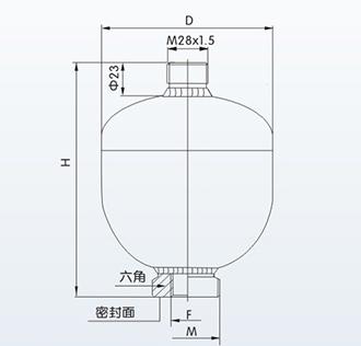 GXQ系列隔膜式蓄能器內部結構及外形尺寸